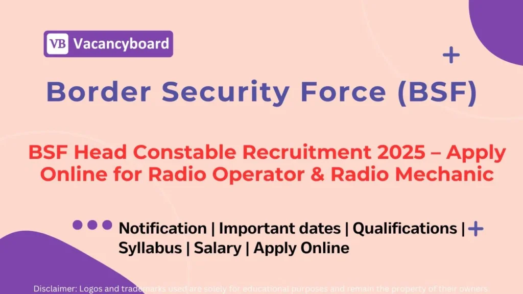 BSF Head Constable Recruitment 2025 – Apply Online for Radio Operator & Radio Mechanic, Eligibility, Vacancy & Exam Pattern 1 BSF Head Constable Recruitment 2025