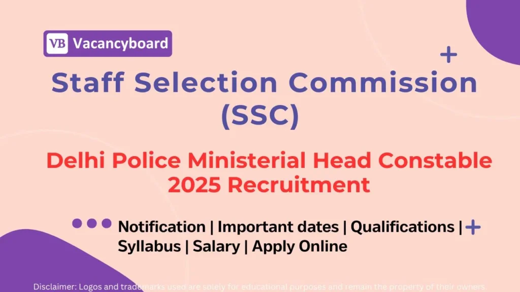 SSC Delhi Police Ministerial Head Constable 2025 – 509 Vacancies 1 Delhi Police Ministerial Head Constable 2025 Recruitment