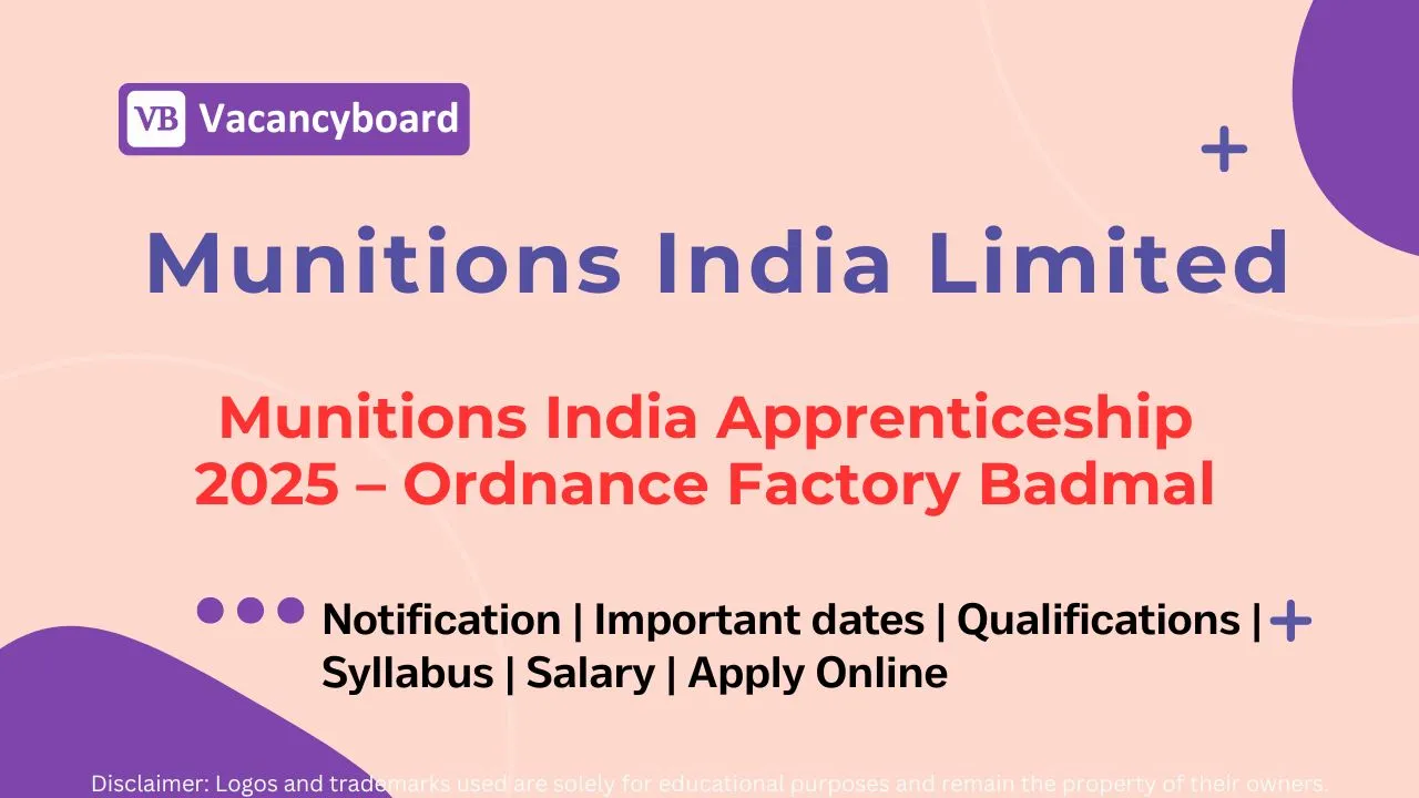 Munitions India Apprenticeship 2025 – Ordnance Factory Badmal