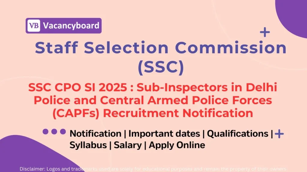 SSC CPO SI 2025 – Notification, Apply Online, Vacancy, Eligibility & Exam Pattern 1 SSC CPO SI 2025 Notification
